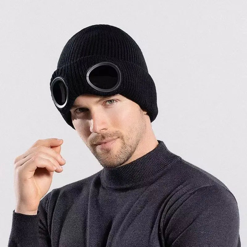 🎁Hot Sale🔥Unisex Solid Color Goggle Lens Design Beanie Hat
