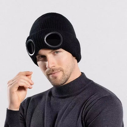 🎁Hot Sale🔥Unisex Solid Color Goggle Lens Design Beanie Hat