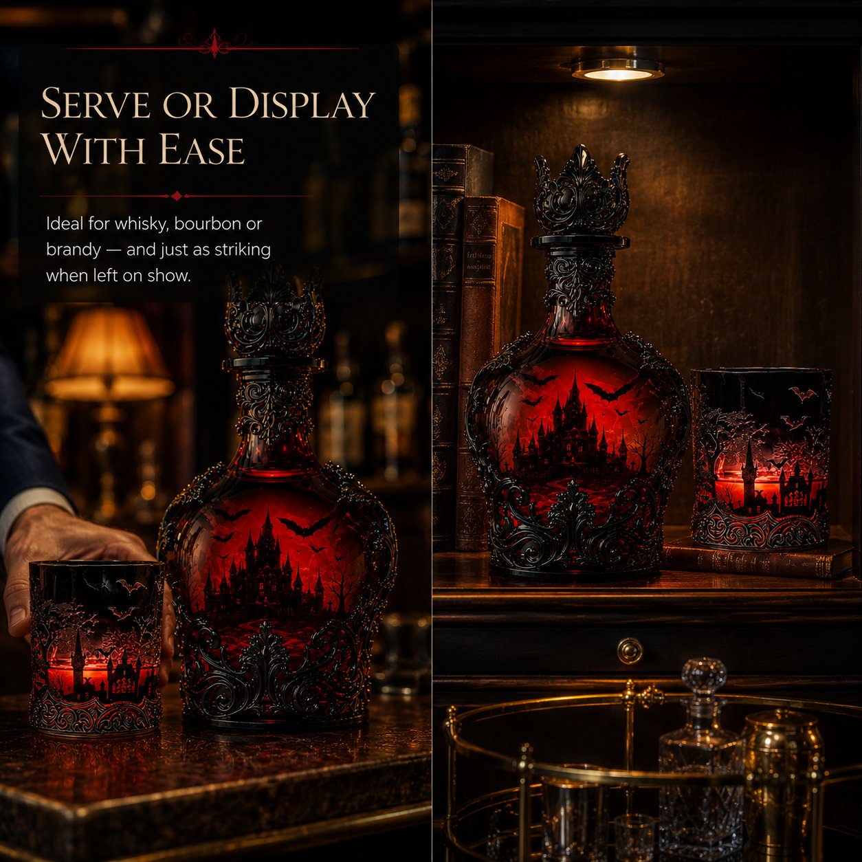 🦇🍺Gothic Vampire Castle Whisky Decanter & Tumbler