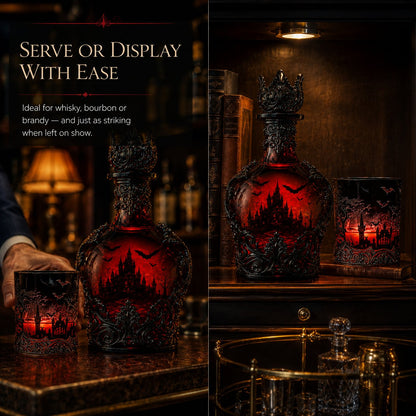 🦇🍺Gothic Vampire Castle Whisky Decanter & Tumbler