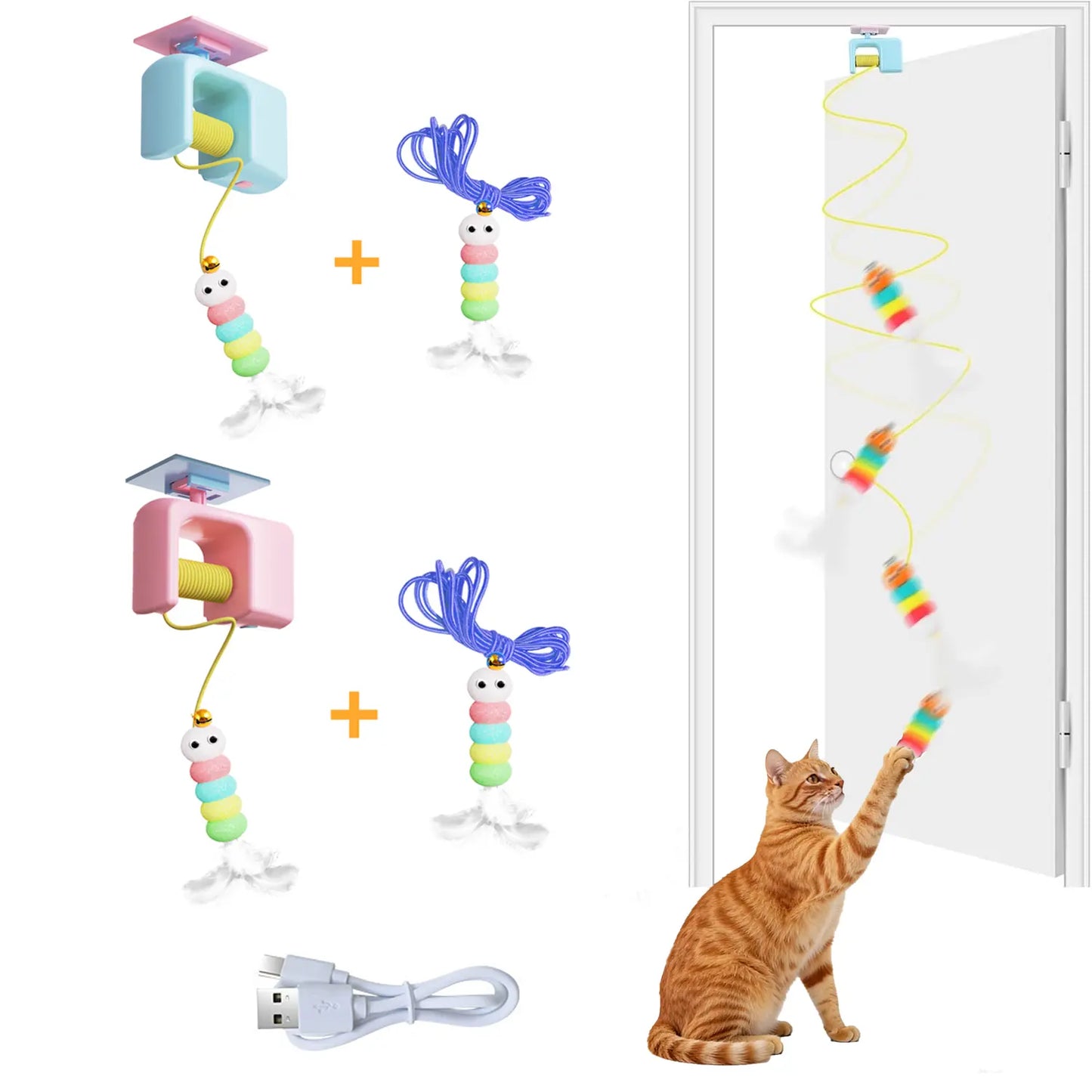🔥Interactive Cat Toys, Echargeable HangingDoor Cat Toy with Replacement Toy and Elastic Rope, Automatic Electric Flying Feather Cat Toy for Chase Exercise Enrichment Stimulation, Durable Safe Hanging Toy for Bored Kittens Adult Multi Cat Households teaser