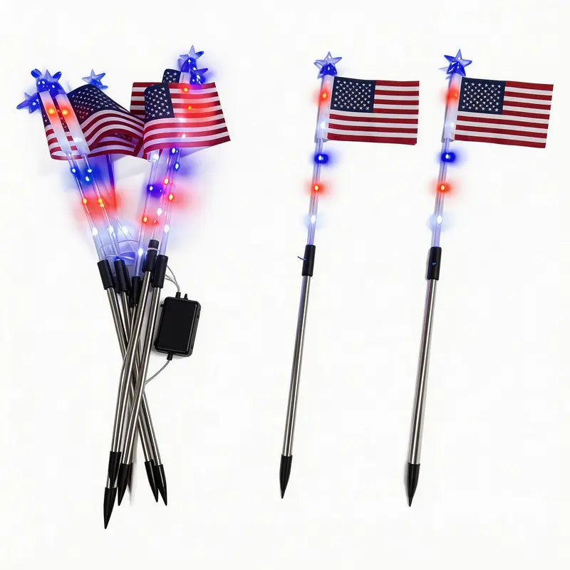 🔥8-Piece Flag Light Set – 4th of July Decorations with 8 Lighting Modes – Ideal for Independence Day Pathways, Gardens, and Yard Decor