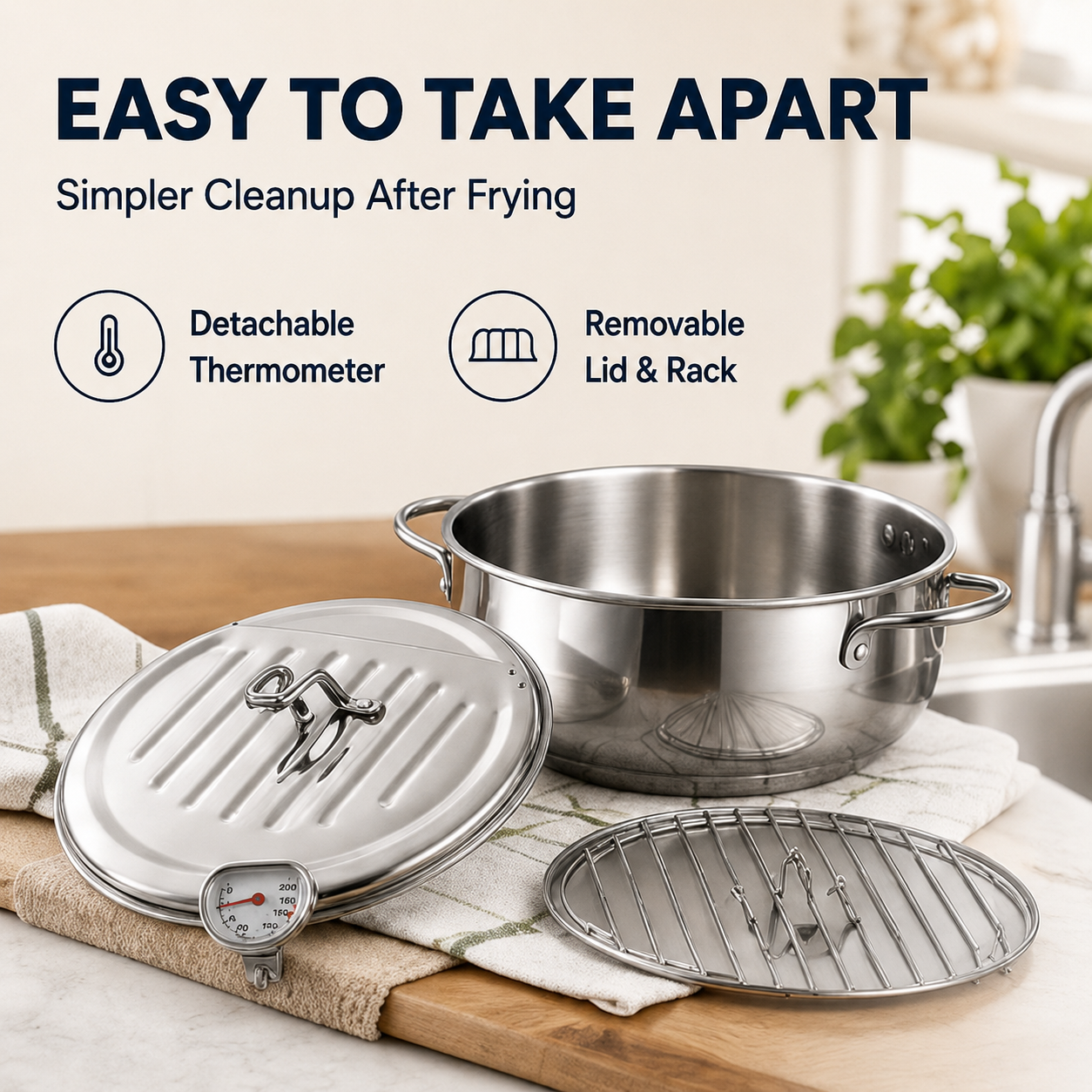⚡304 Stainless Steel Stovetop Deep Fryer Pot – With Thermometer