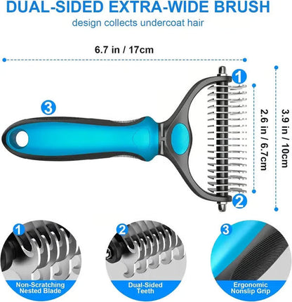🔥Double-Sided Pet Rake – Deshedding Tool for Dogs & Cats 🐶🐱