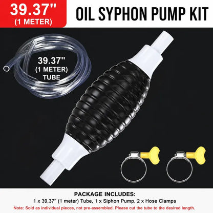 ⛽Manual Siphon Pump Kit with 1M Hose, Rubber Pump Bulb & 2 Hose Clamps, Liquid Transfer Pump for Fuel Water Oil, Car Boat Motorcycle