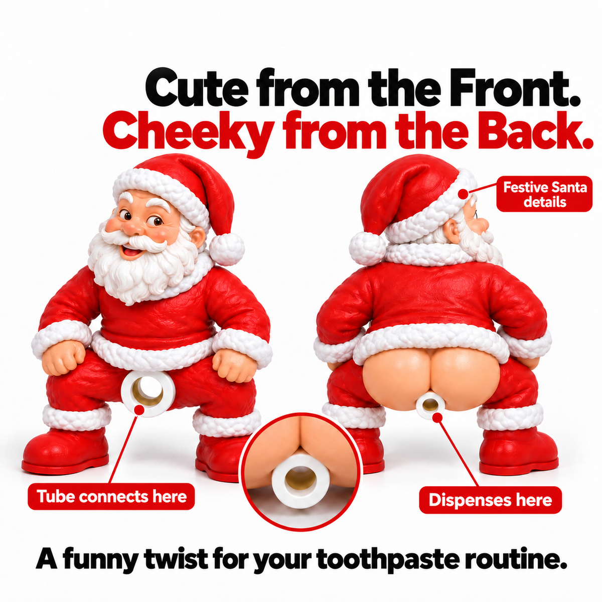 🔥HOT SALE🎅🪥 Cheeky Santa Toothpaste Topper - Funny Christmas Gag Gift 🎄