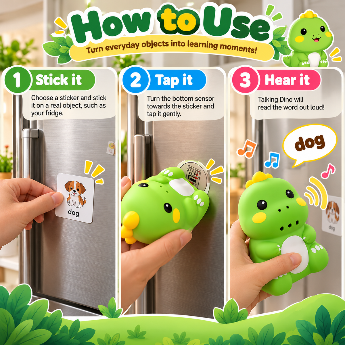🦕 Talking Dino – Screen-Free Interactive Learning Toy | 600+ Words & 130 Stickers ✨