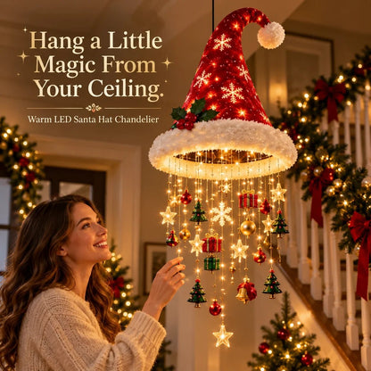 🎄🎅Santa Hat LED Hanging Light - A classic Santa hat raining warm fairy lights & Christmas charms