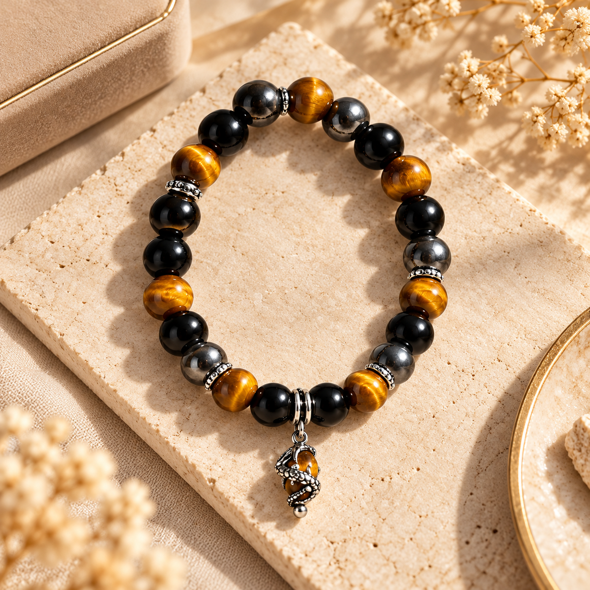 ✨ 11:11 Intention Beaded Bracelet – Meaningful Black & Golden Charm Jewelry 🤎