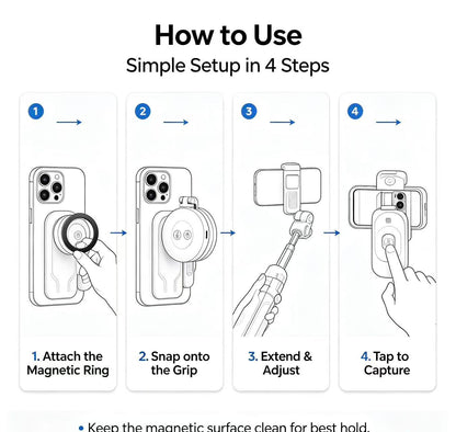 🔥Zoomable Magnetic Palm Grip | Selfie Stick & Tripod
