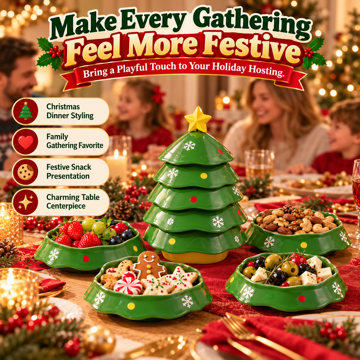 🎄 5-Layer Christmas Tree Serving Tray – Stackable Snack & Dip Bowls, Festive Holiday Table Decor & Christmas Gift 🎁