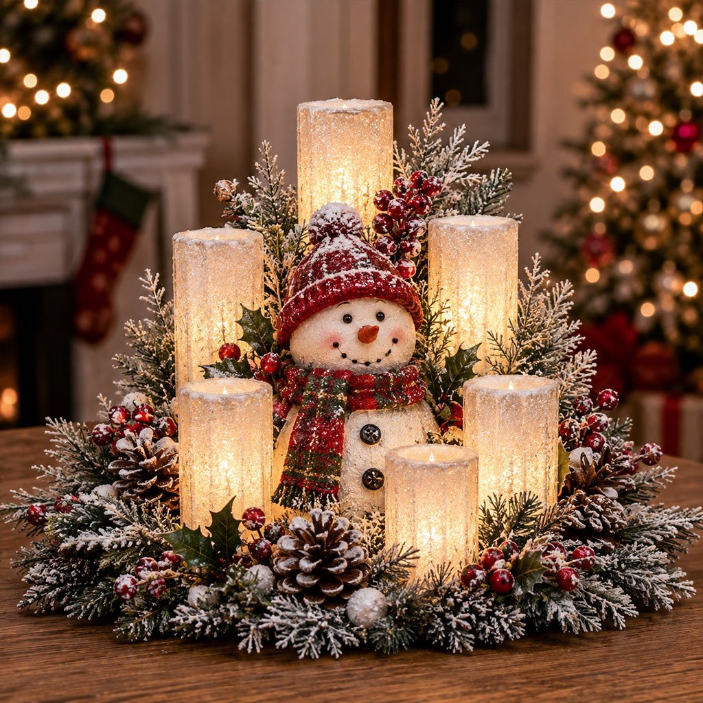 ❄️Christmas Lighted Centerpiece with Flameless Candle Glow❄️