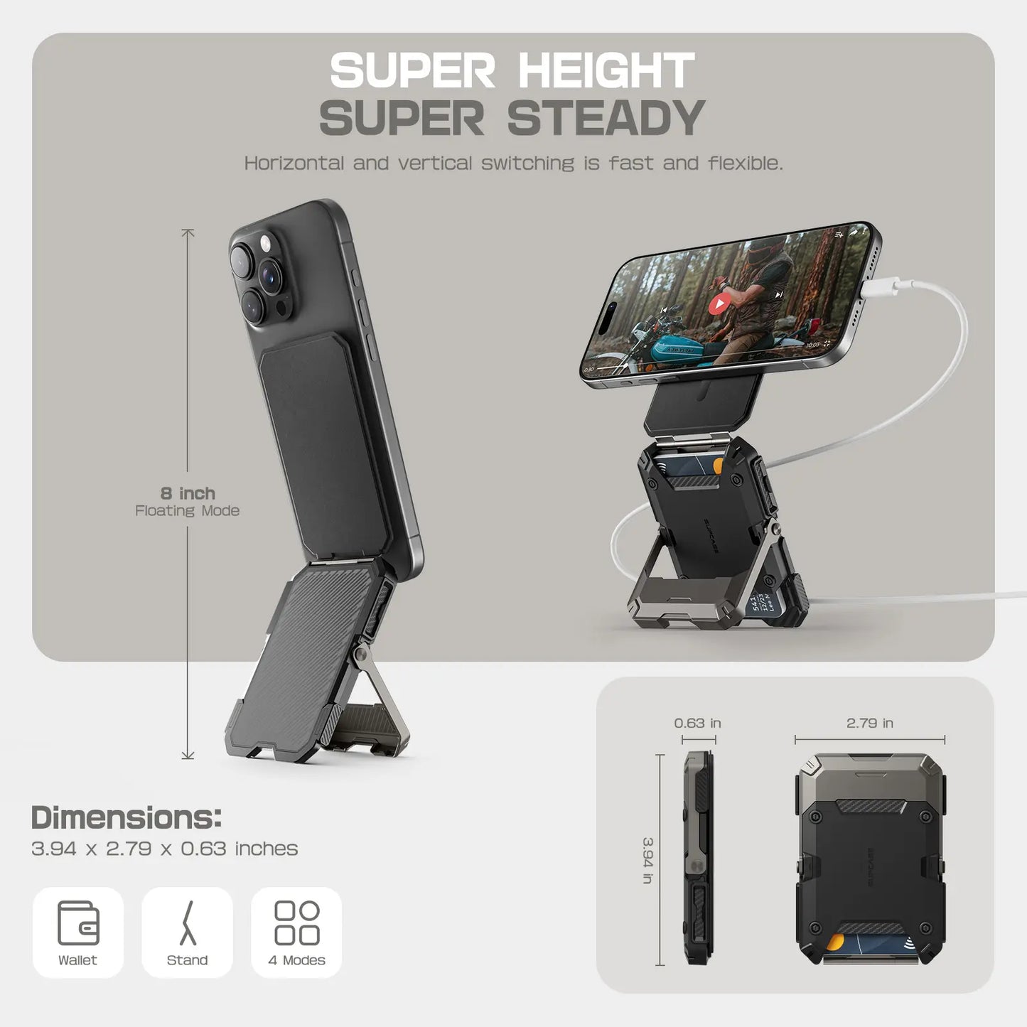 🔥Magnetic Wallet with Stand Compatible with MagSafe, Hold 5 Cards,Adjustable Stand,RFID Blocking,Tripod Phone Stand Magnetic Credit Card Holder for iPhone