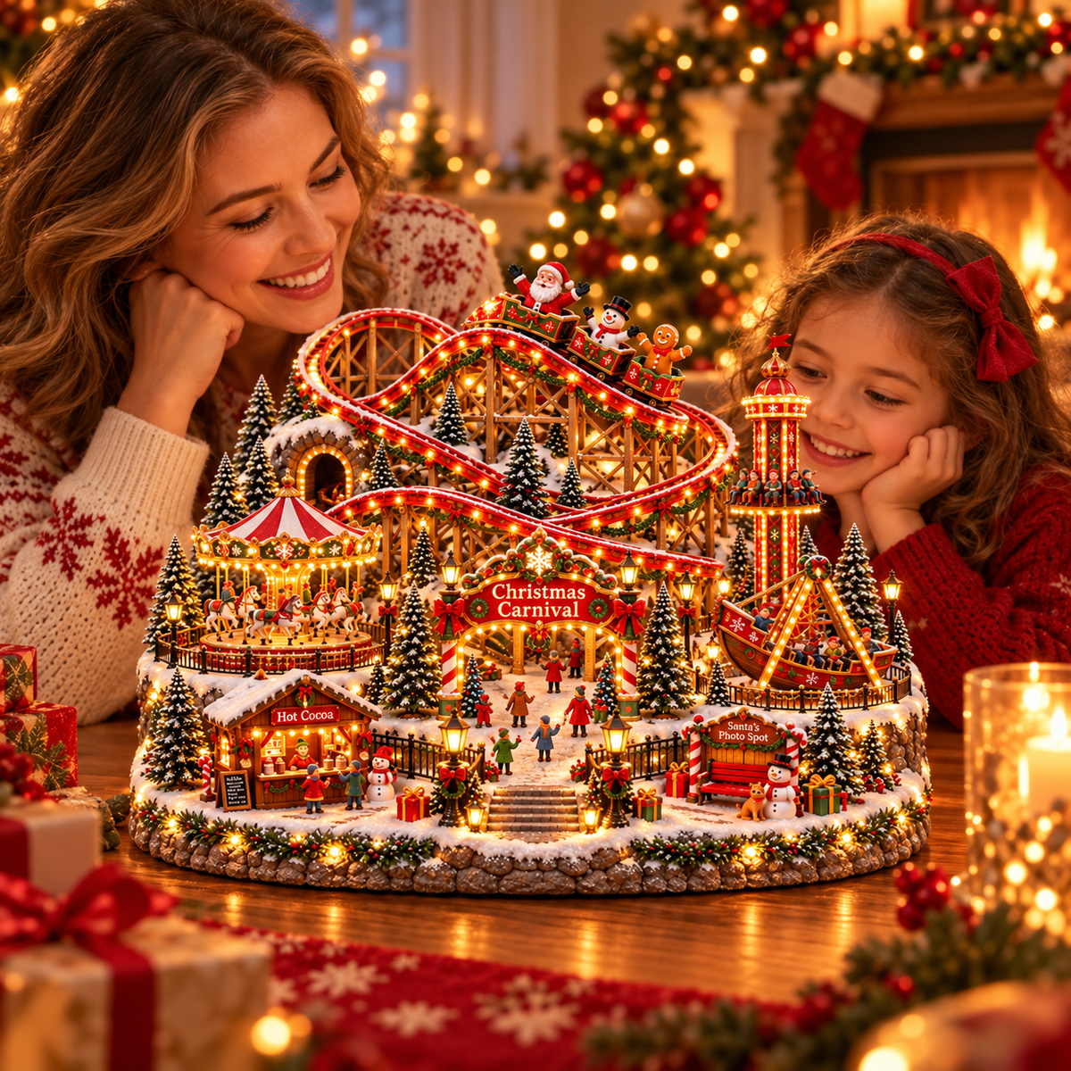 🎄 Animated Christmas Carnival Village – Moving Rides & Lighted Holiday Display 🎢
