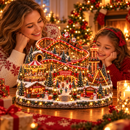 🔥Last Day 50% OFF🎢 Magical Christmas Carnival Village – Animated Roller Coaster & Lighted Holiday Decor