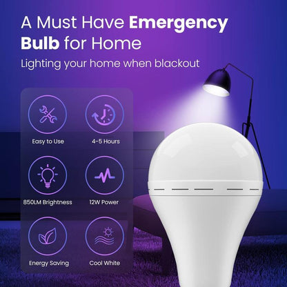 Rechargeable Emergency Light Bulbs, Camping Lamp Battery Powered LED Light Bulb 6000K Daylight 12W Equivalent with 1200mAh