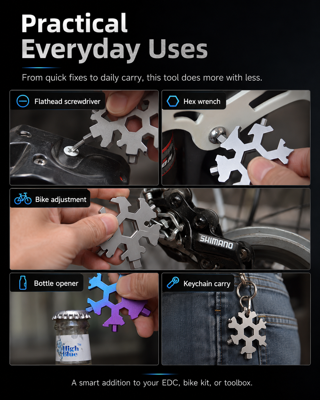 🔧 18-in-1 Snowflake Multi-Tool Wrench | Compact EDC Tool