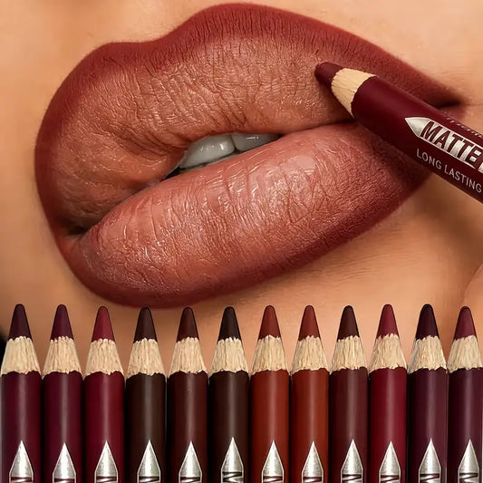 💄 12-Piece Matte Lip Liner Set – Creamy Precision Lip Pencils with Sharpeners