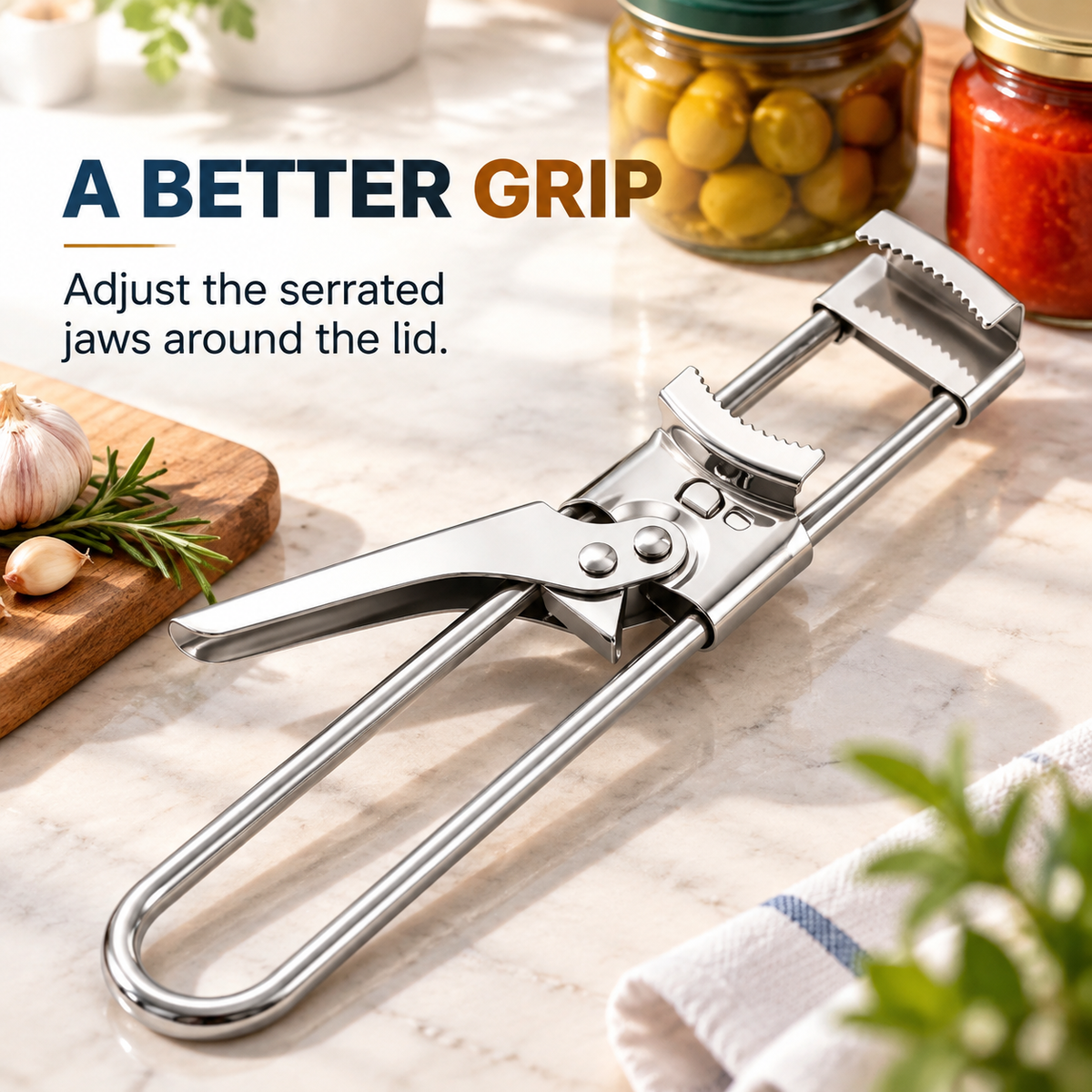 🍾 Adjustable Stainless Steel Jar & Bottle Opener – Multi-Size Grip for Tight Lids & Caps ✨