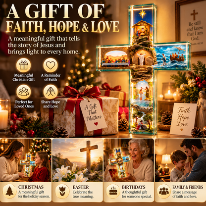 Illuminated 3D Biblical Story Cross – LED Christian Decor