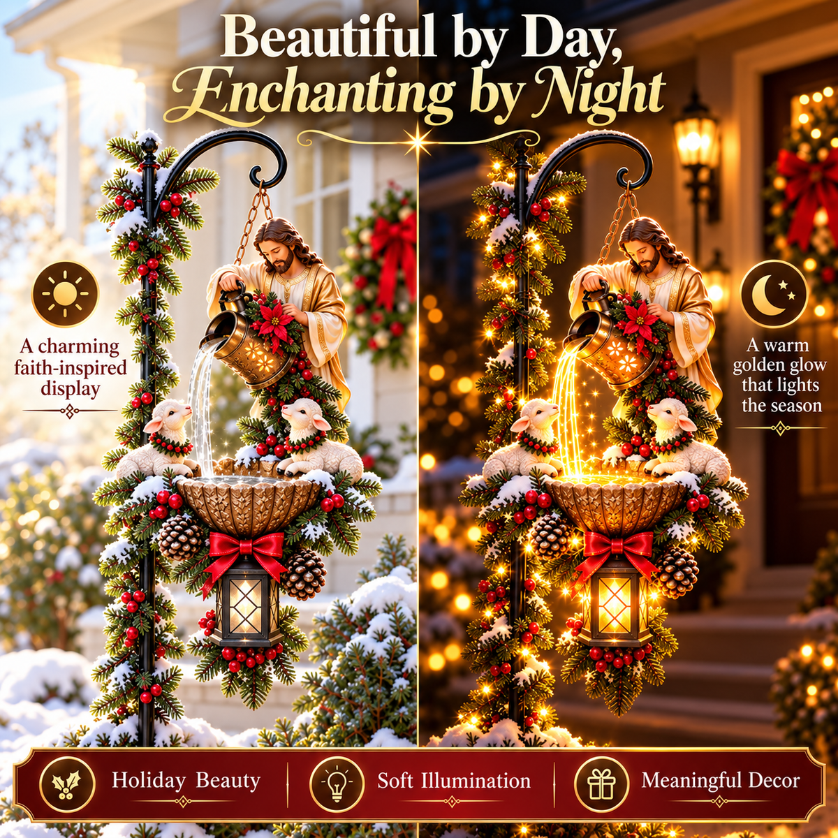 🎀🔥Last Day 50% OFF-✝️✨ Jesus Blessing Hanging Fountain – Lighted Christian Christmas Garden Decor