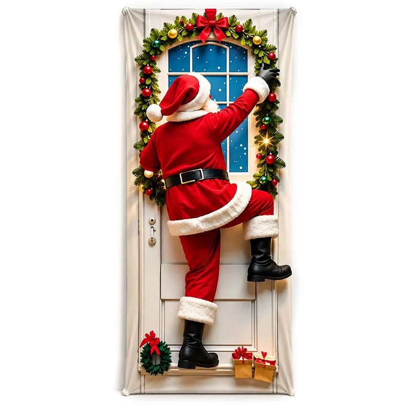 🎄 Christmas Stretch Door Cover – Elastic Santa Holiday Door Wrap