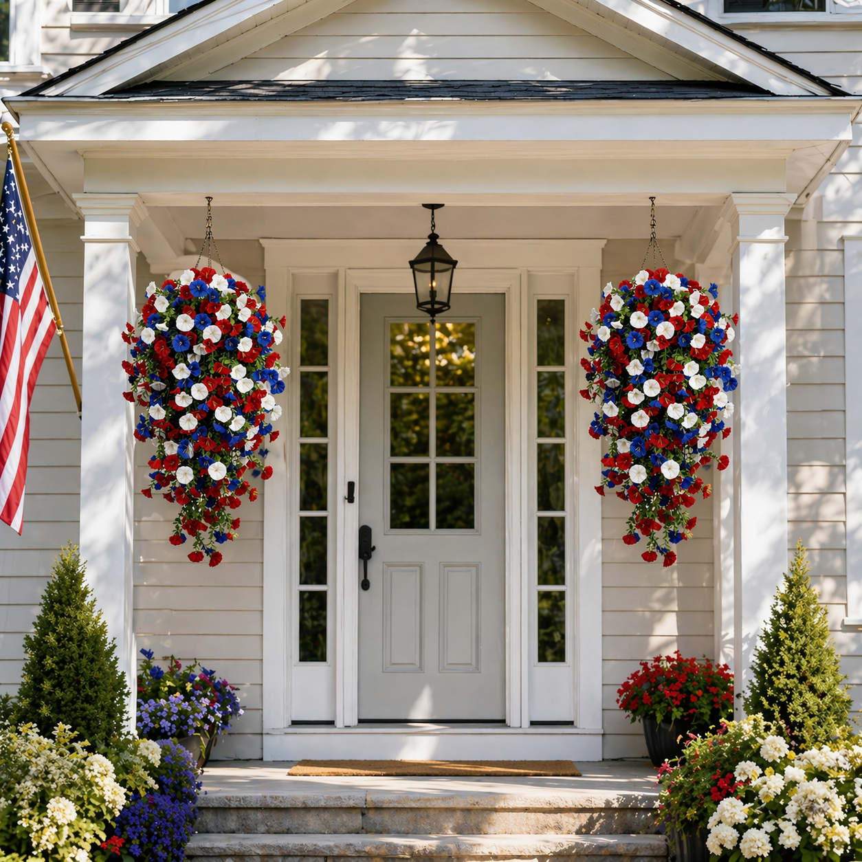 🌺Red, White & Blue Artificial Morning Glory Hanging Vines – 3-Piece Set