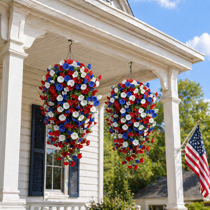 🌺Red, White & Blue Artificial Morning Glory Hanging Vines – 3-Piece Set