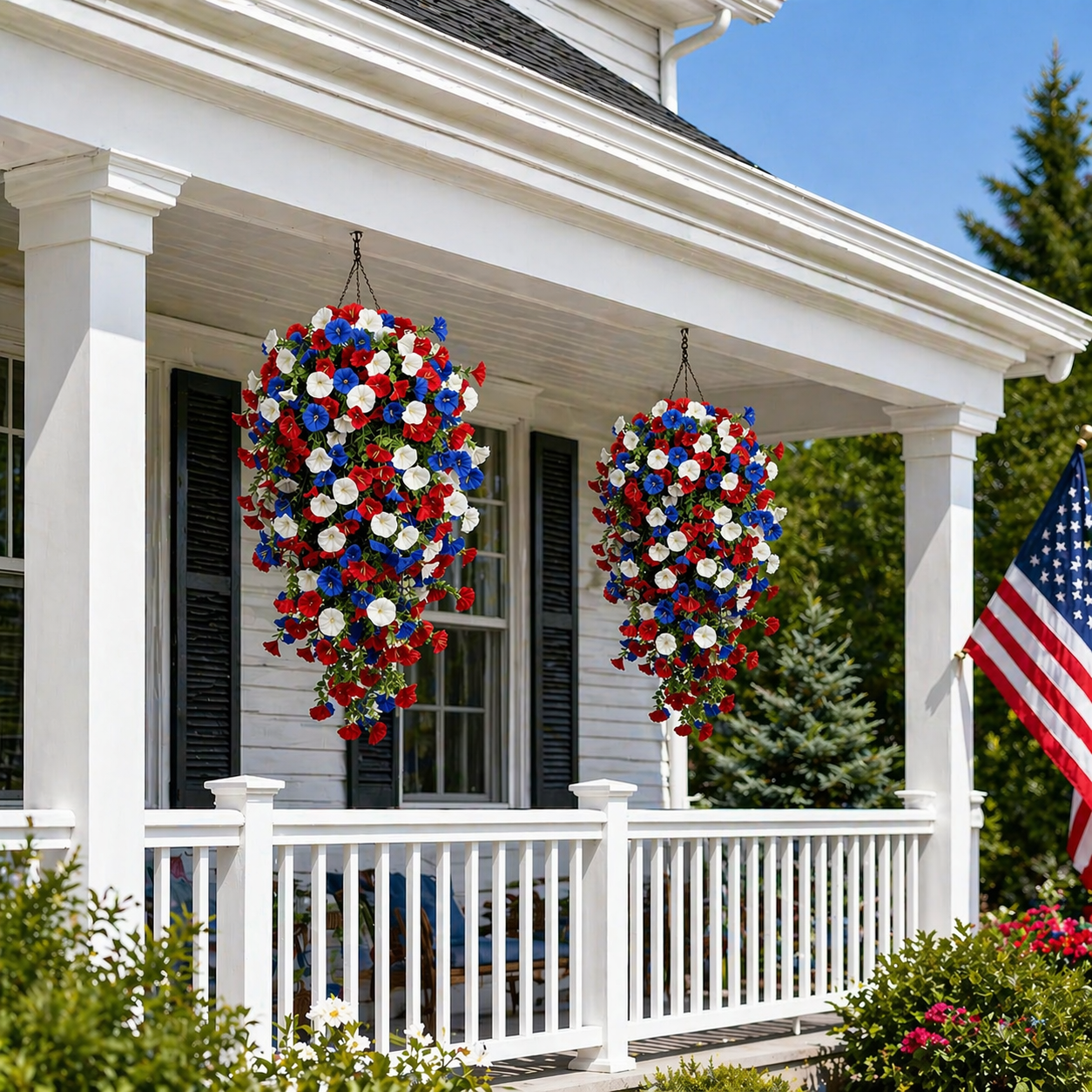 🌺Red, White & Blue Artificial Morning Glory Hanging Vines – 3-Piece Set