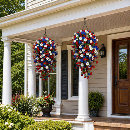 🌺Red, White & Blue Artificial Morning Glory Hanging Vines – 3-Piece Set