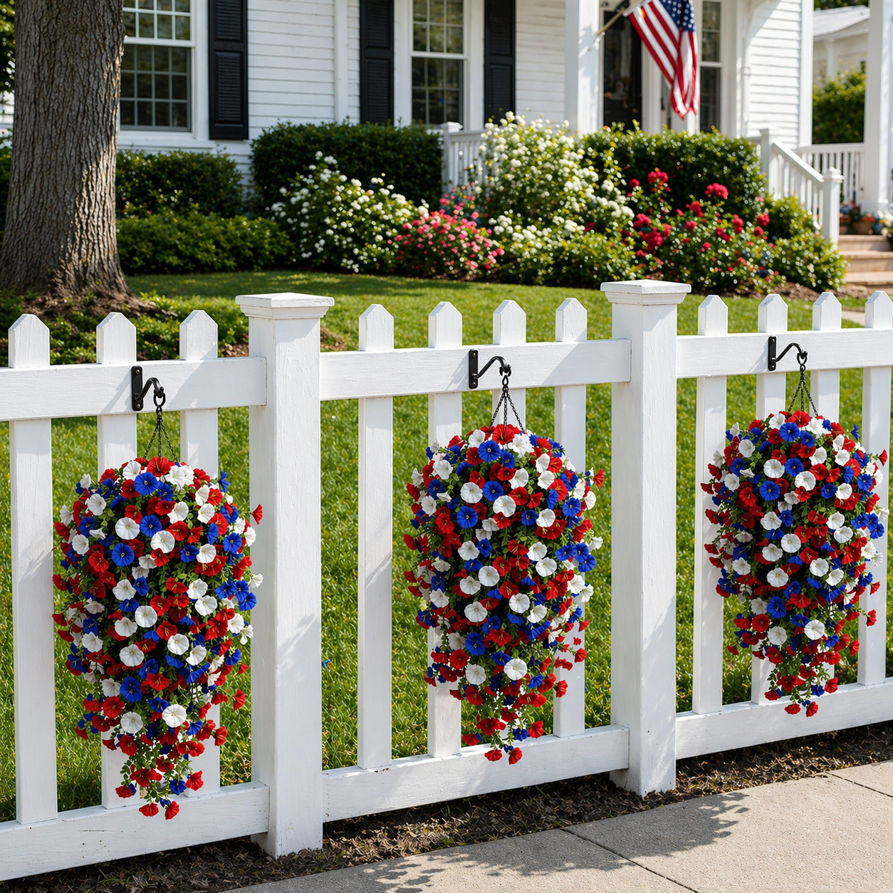 🌺Red, White & Blue Artificial Morning Glory Hanging Vines – 3-Piece Set