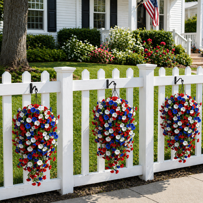 🌺Red, White & Blue Artificial Morning Glory Hanging Vines – 3-Piece Set