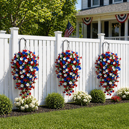 🌺Red, White & Blue Artificial Morning Glory Hanging Vines – 3-Piece Set