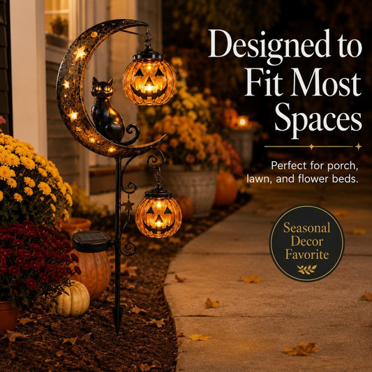 🔥 Get Ready for Spooky Season 🎃 Solar Black Cat Moon Pumpkin Outdoor stake Light ✨