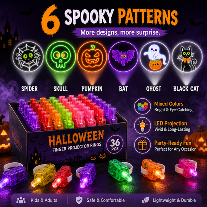 👻🎃 Halloween Finger Projector Rings – LED Party Favors for Kids