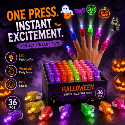 👻🎃 Halloween Finger Projector Rings – LED Party Favors for Kids
