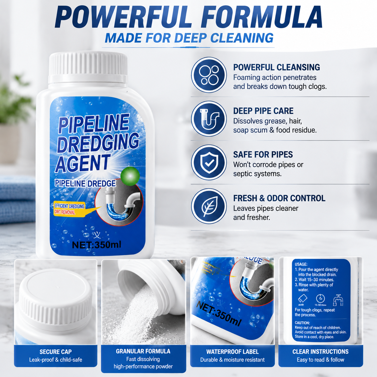💧 Powerful Drain Clog Remover | Kitchen & Bathroom Pipe Cleaner