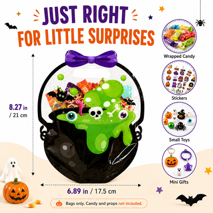 🎁50 Pcs Halloween Goodie Bags – Clear Cauldron Candy Favor Bags