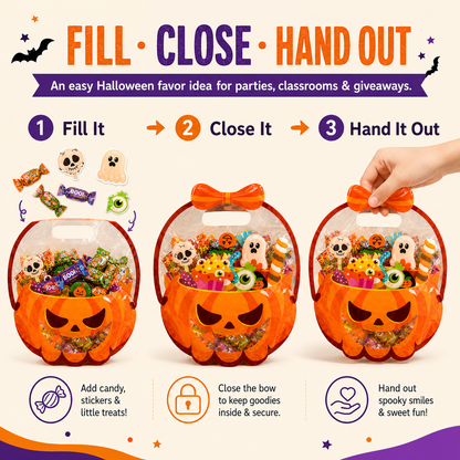 🎁50 Pcs Halloween Goodie Bags – Clear Cauldron Candy Favor Bags