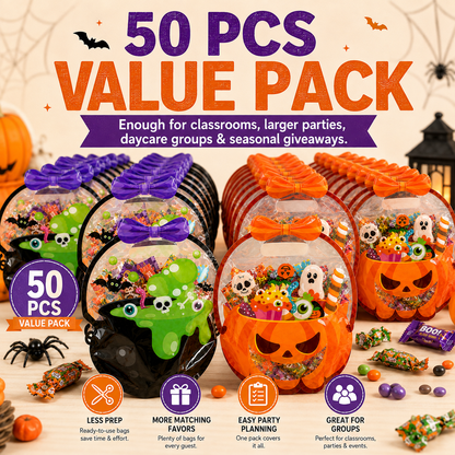 🎁50 Pcs Halloween Goodie Bags – Clear Cauldron Candy Favor Bags