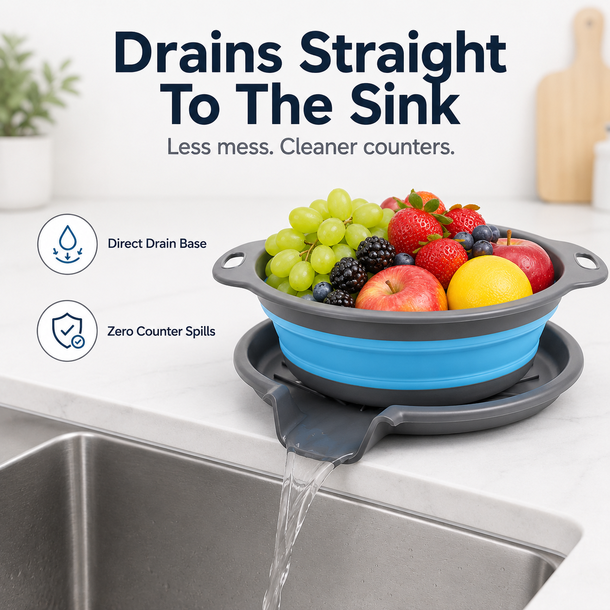 🍝3-Piece Collapsible Colander Set – Space-Saving Strainers with Draining Base