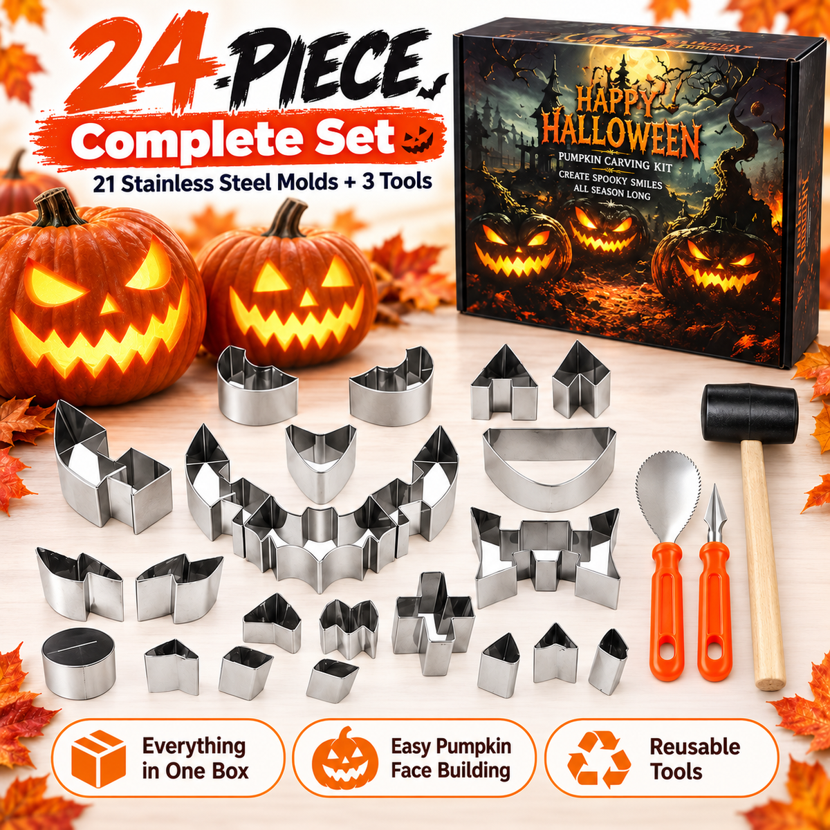 🎃Halloween Pumpkin Carving Kit – 24-Piece Family DIY Set