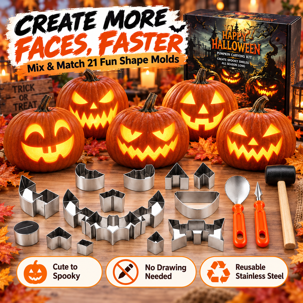 🎃Halloween Pumpkin Carving Kit – 24-Piece Family DIY Set