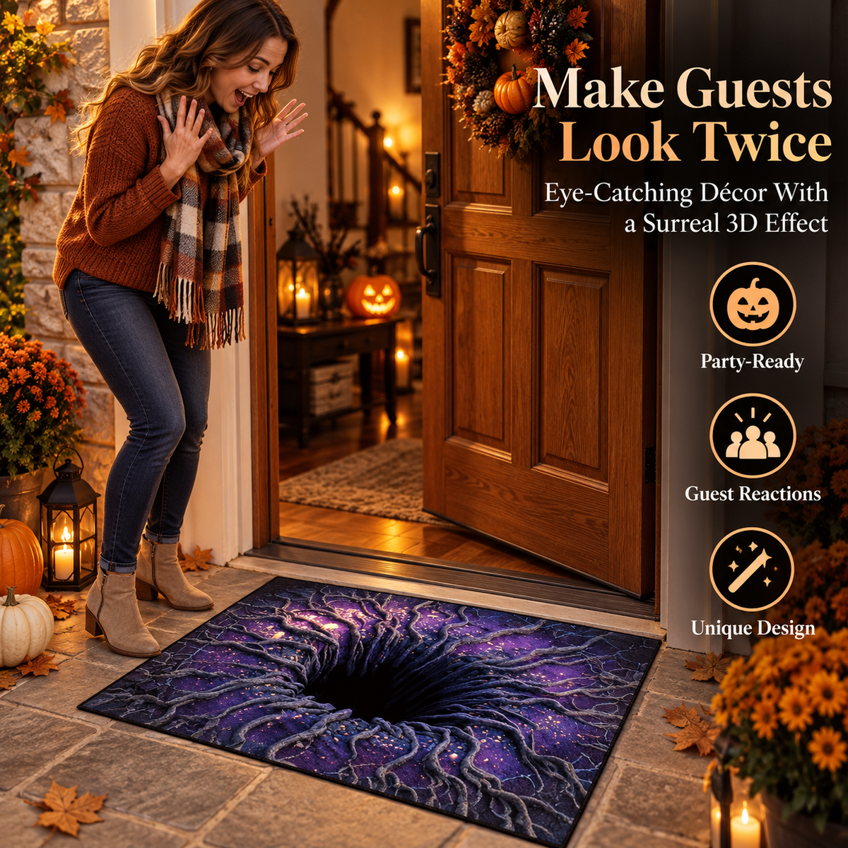 💀3D Halloween Optical Illusion Door Mat – Spooky Non-Slip Entryway Rug