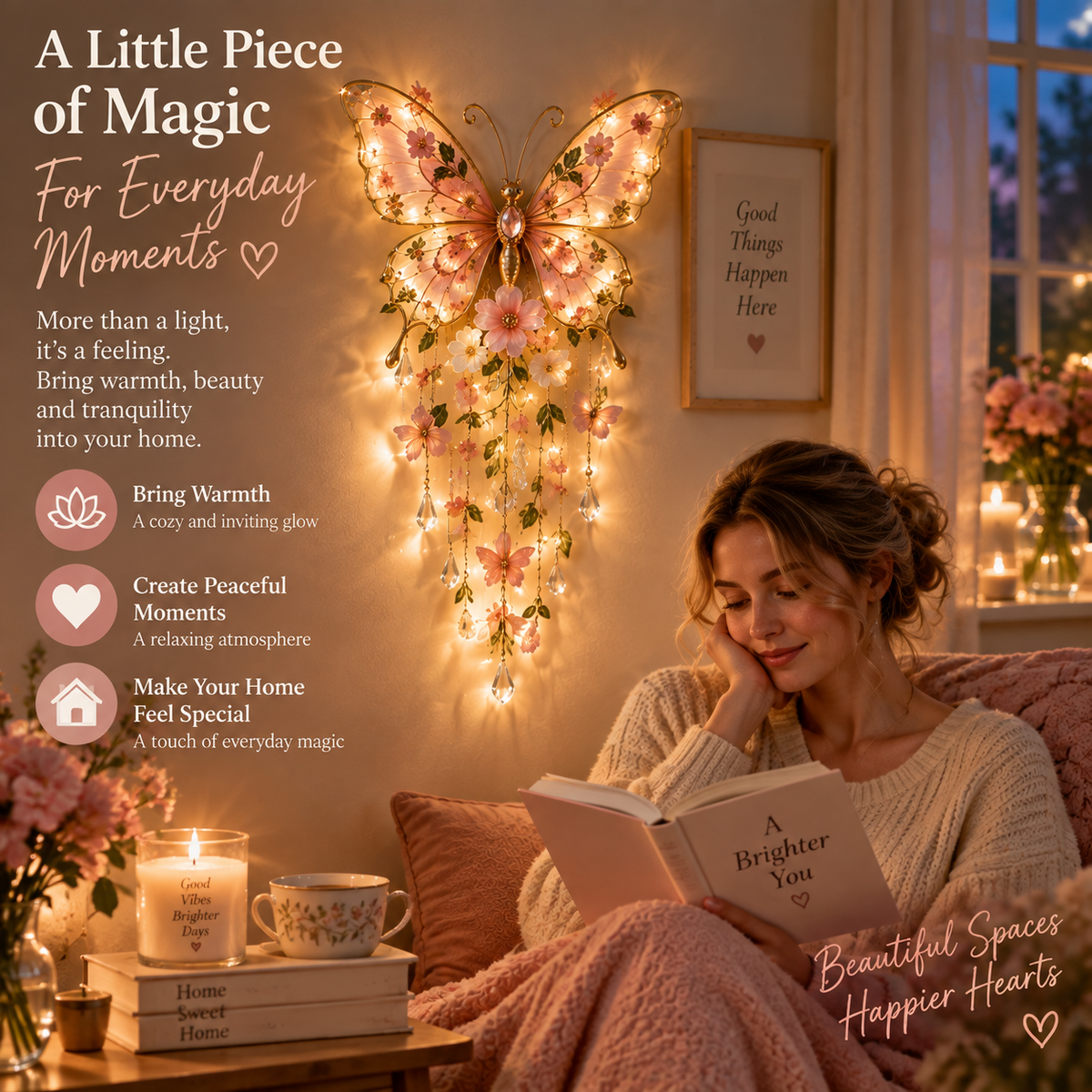 🦋 Butterfly Garden Wall Light – Warm Floral Ambient Décor