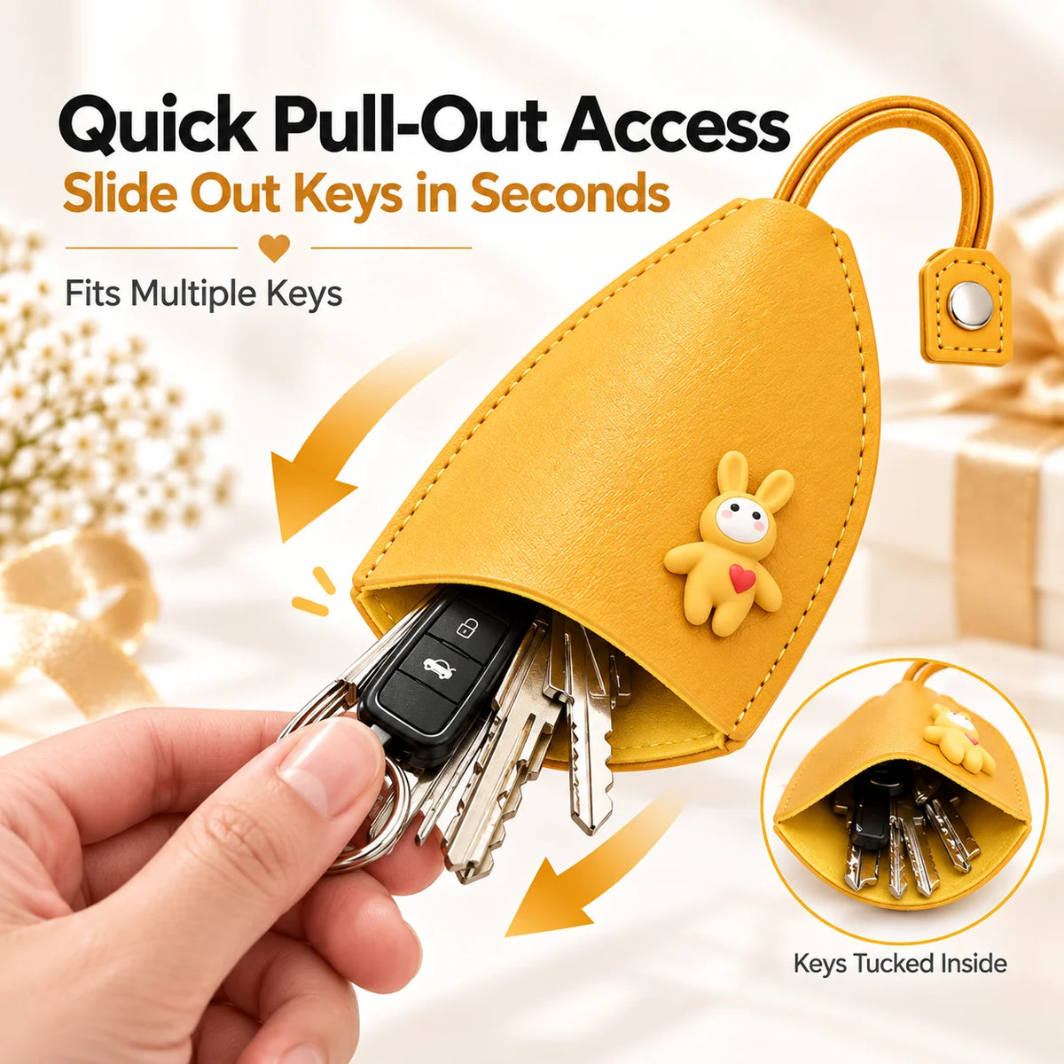 🐰 3PCS Cute Pull-Out Key Cases – Soft Protective Key Pouch Set