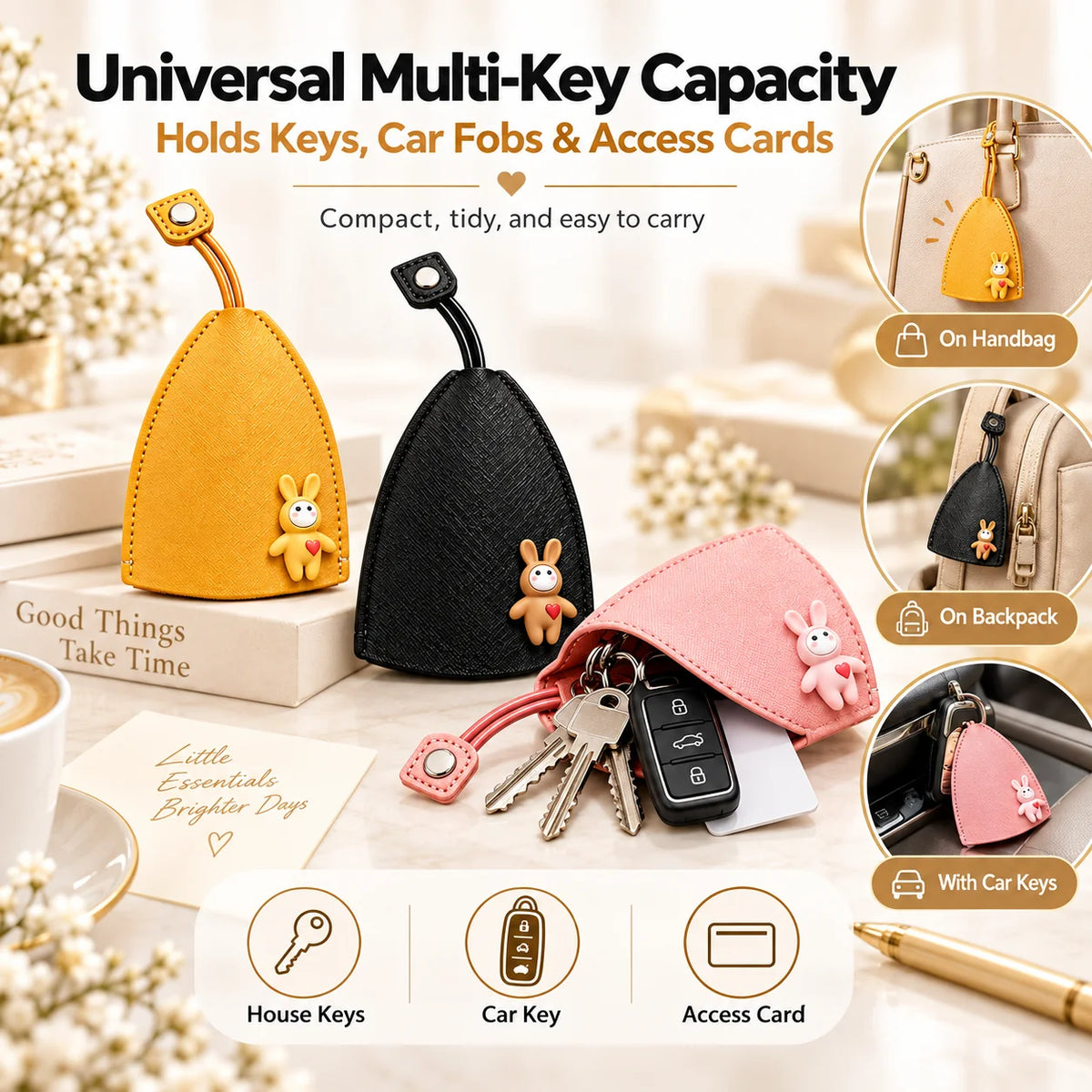 🐰 3PCS Cute Pull-Out Key Cases – Soft Protective Key Pouch Set