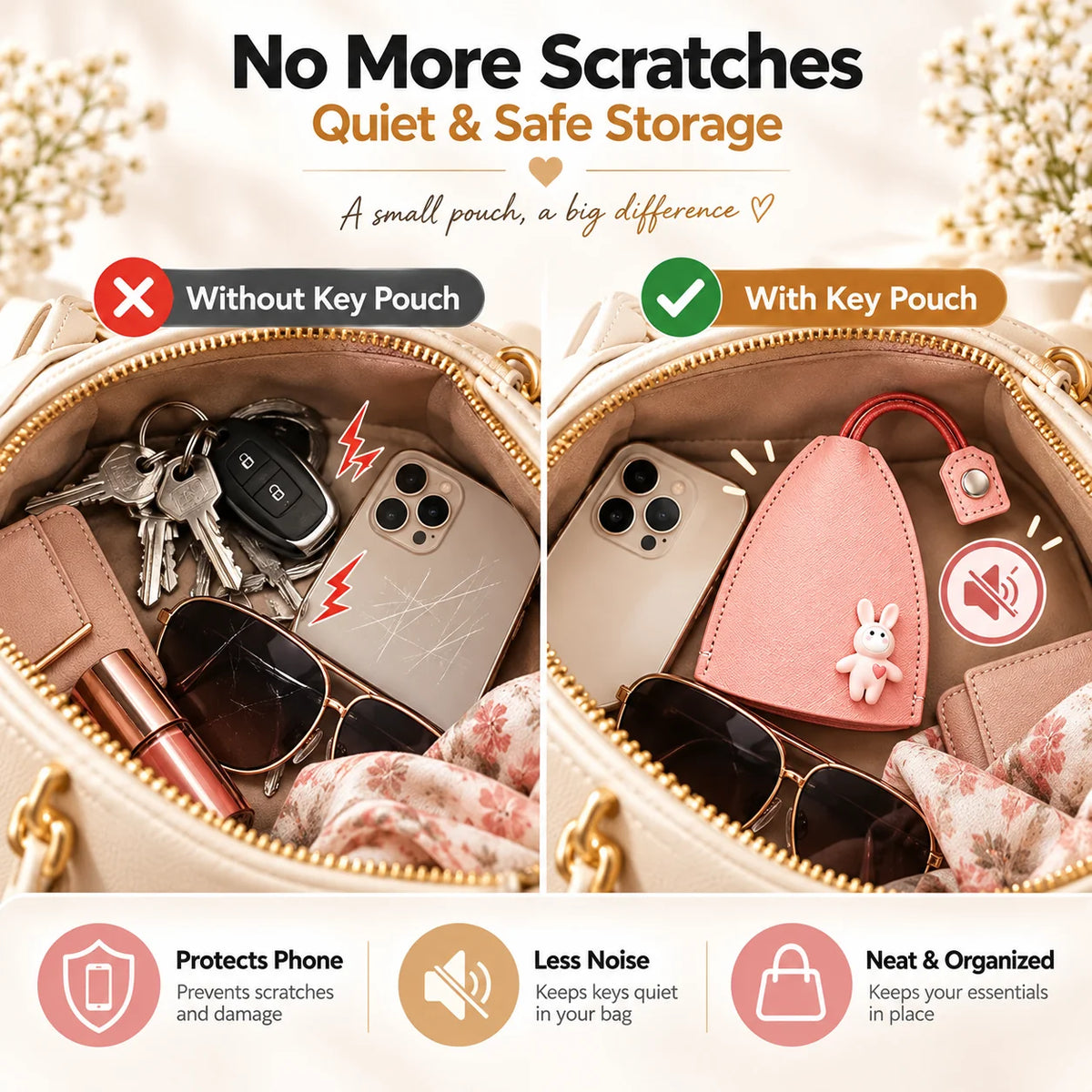 🐰 3PCS Cute Pull-Out Key Cases – Soft Protective Key Pouch Set
