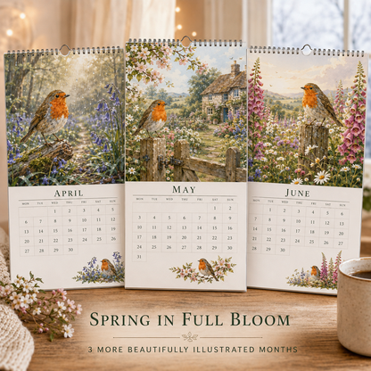 🎁50% OFF📆2027 Robin Seasons Calendar – British Countryside Garden Bird Wall Calendar & Gift for Bird Lovers
