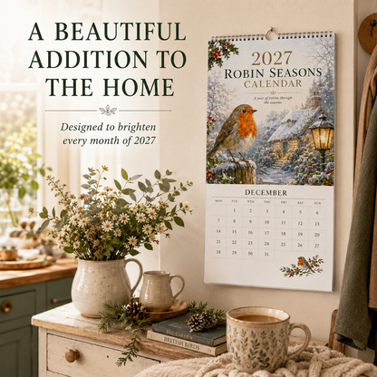 🎁50% OFF📆2027 Robin Seasons Calendar – British Countryside Garden Bird Wall Calendar & Gift for Bird Lovers